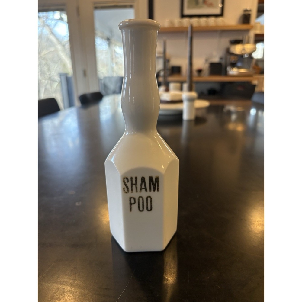 Collectible, Antique White Ceramic Shampoo Bottle for Adults Decorative, No Cork